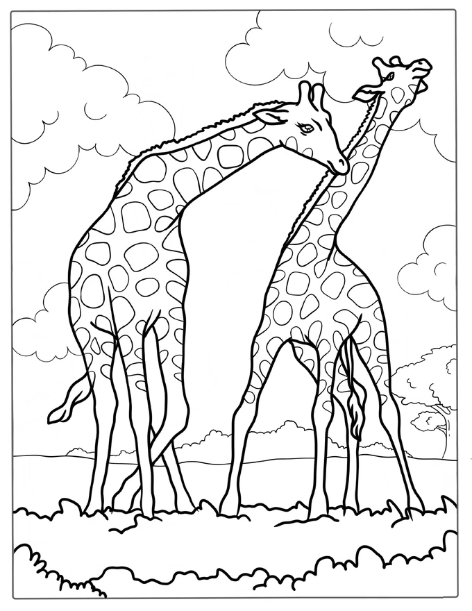 Two Adult Giraffes In The Savannah Woodlands