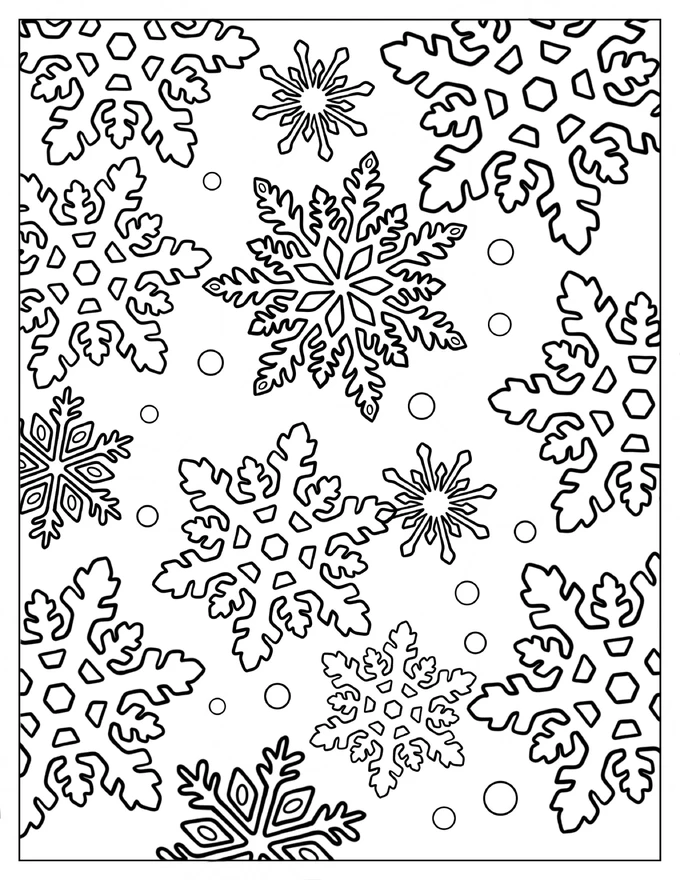 Full Page Of Intricate Snowflakes Coloring Sheet