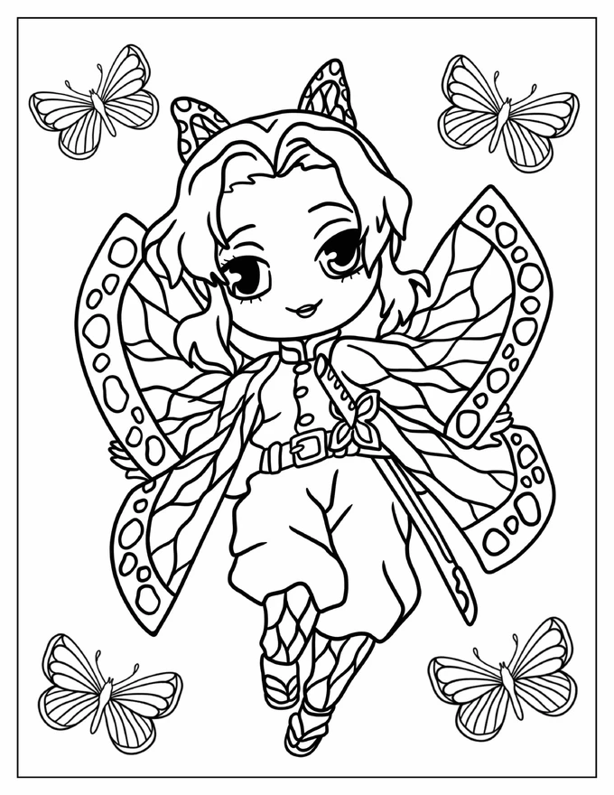 Kawaii Chibi Shinobu Kochō Coloring Sheet