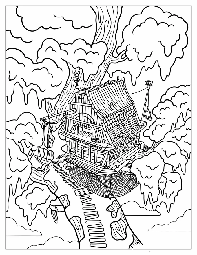 Detailed Tree House In Tarzan Coloring Page