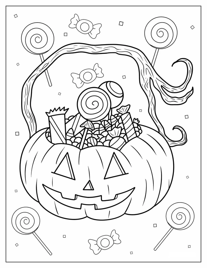 Halloween ack-O-Lantern Full Of Candies Coloring In