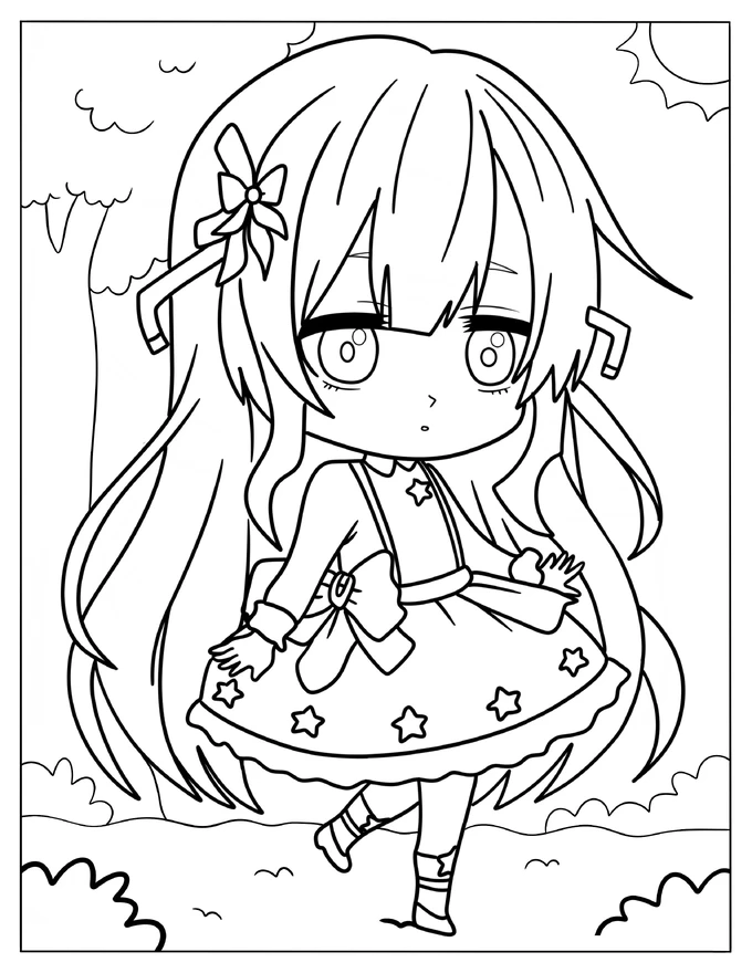 Chibi Girl In A Pretty Dress Walking In Nature