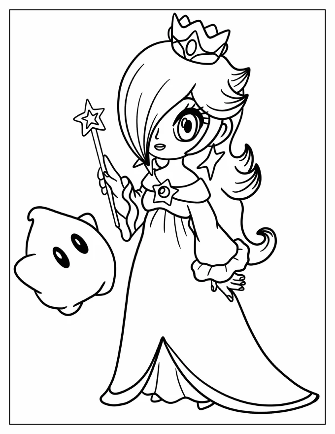 Kawaii Rosalina With Luma Coloring Page For Kids