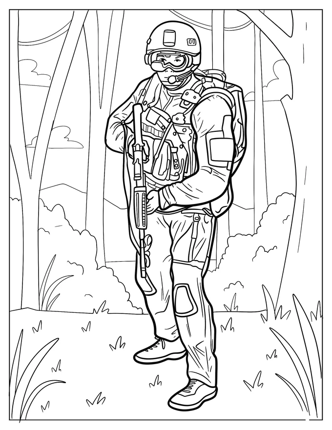 Realistic Special Forces Operative Soldier In The Forest