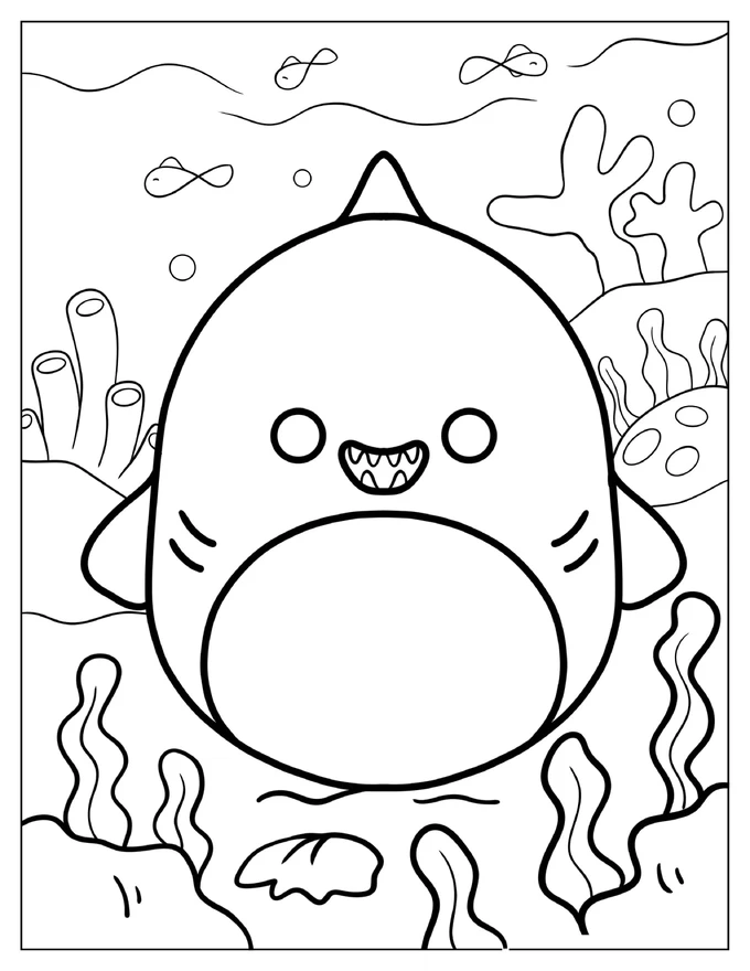 Smiling Gordon The Shark Squishmallow Coloring Page