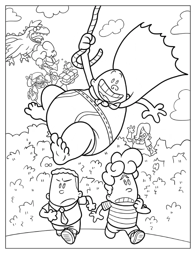 Captain Underpants Swinging From Rope Coloring Page