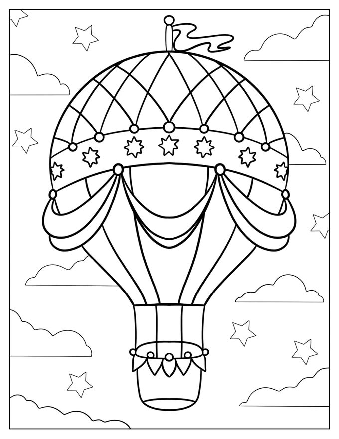 Beautiful Hot Air Balloon Coloring Page