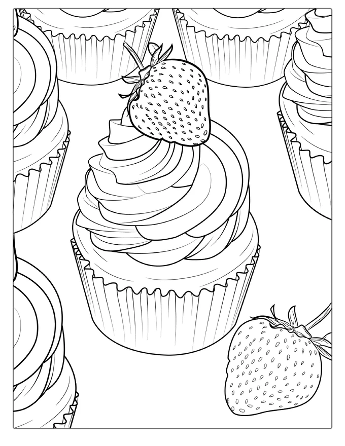 Strawberry Cupcake Coloring Sheet