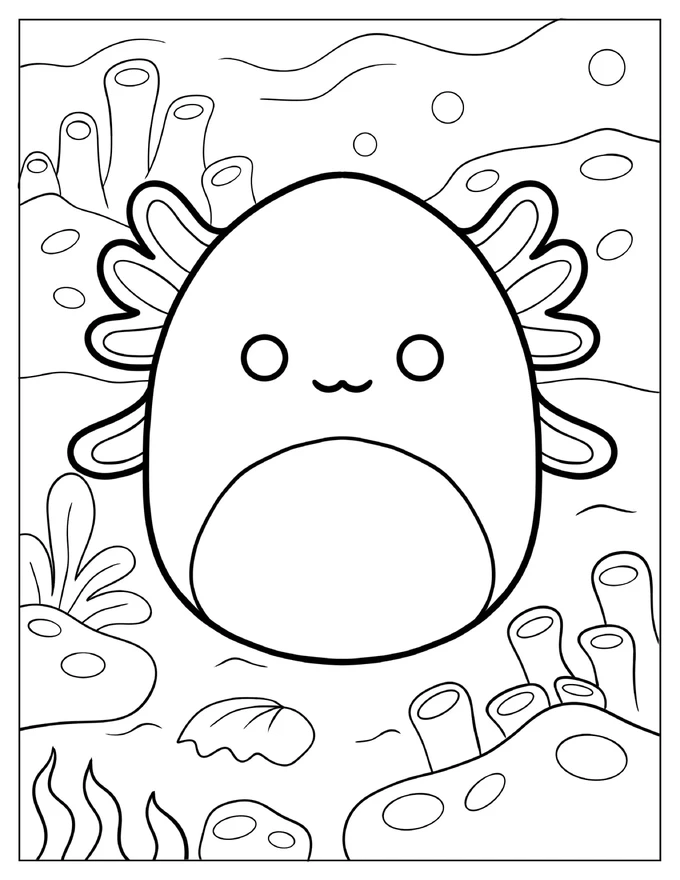 Coloring Page Of Archie The Axolotl Squishmallow In The Ocean