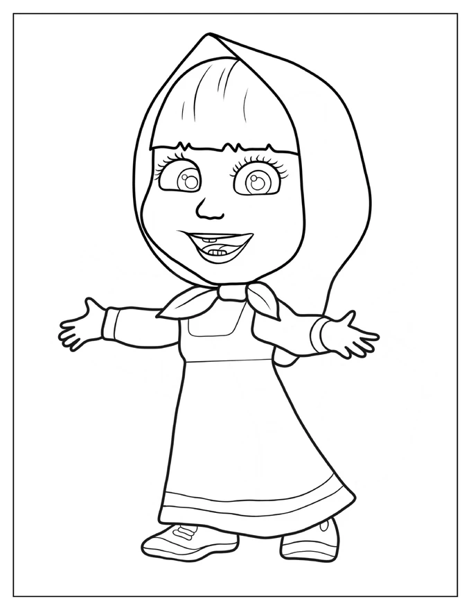 Cute Masha With Arms Open Coloring Page For Kids