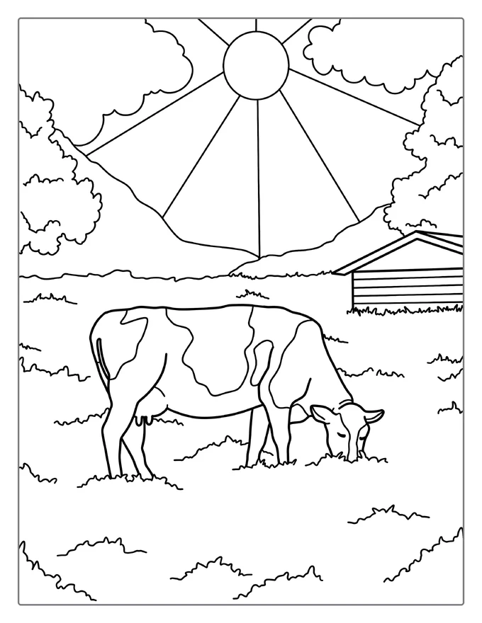 Daisy Cow Grazing In Field Coloring Page