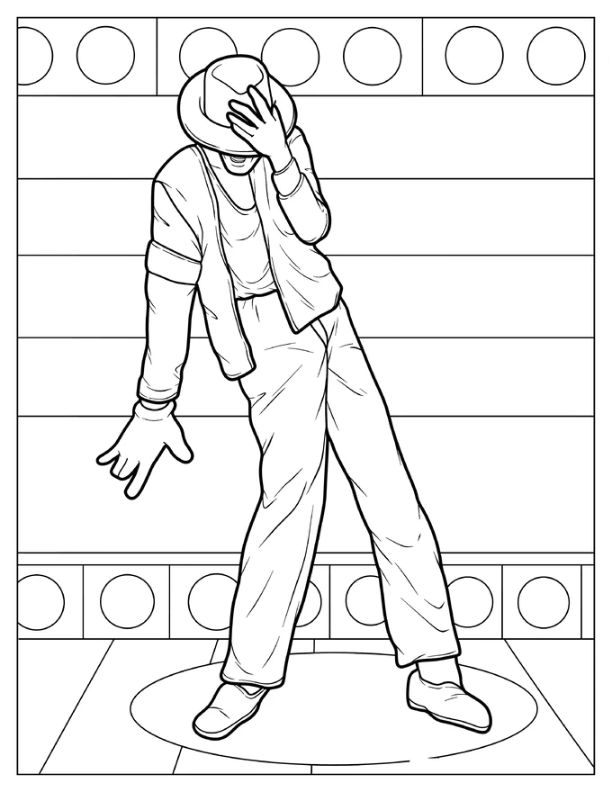 Michael Jackson Iconic Dance Move In Hat And White Glove Coloring Page