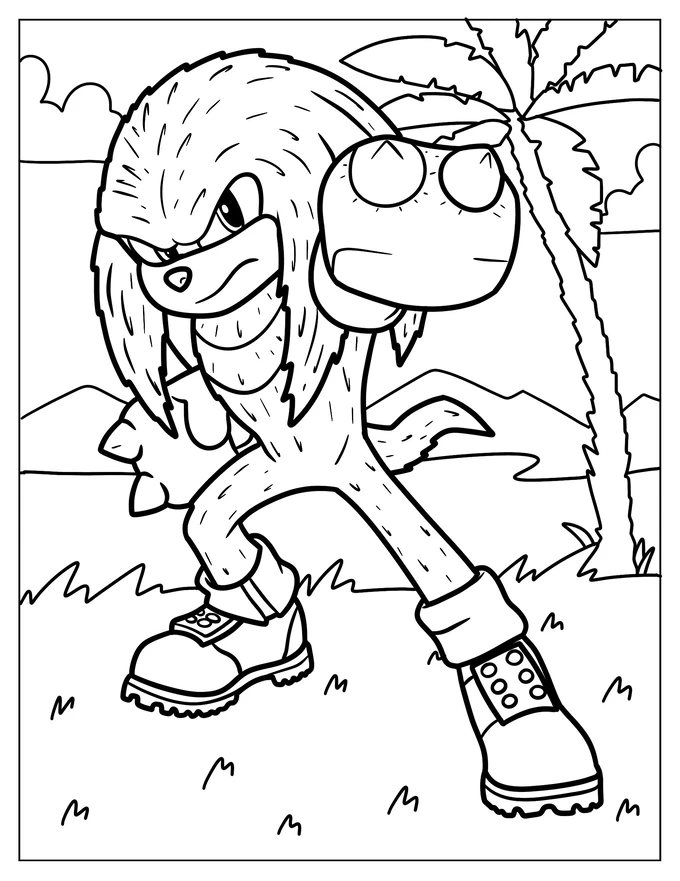 Detailed Knuckles Standing In The Beach Coloring Page