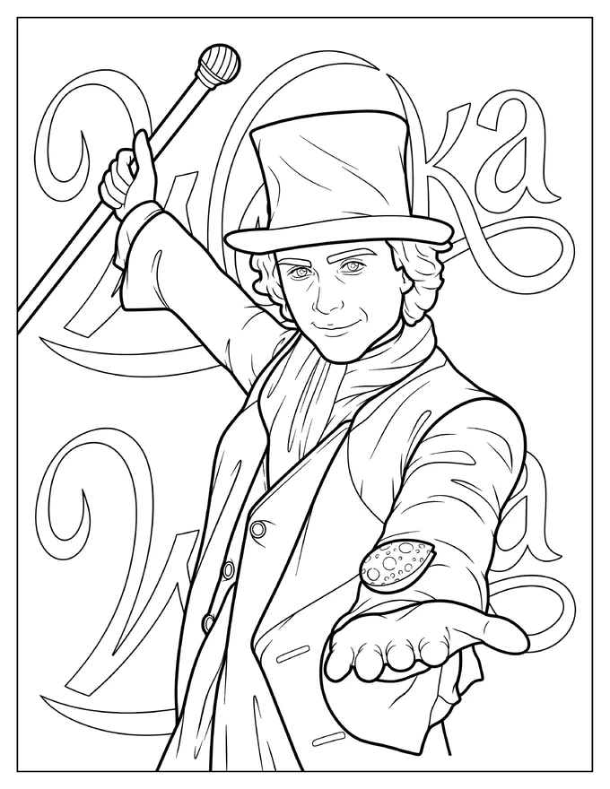 Young Timothée Chalamet Willy Wonka Coloring Sheet For Kids