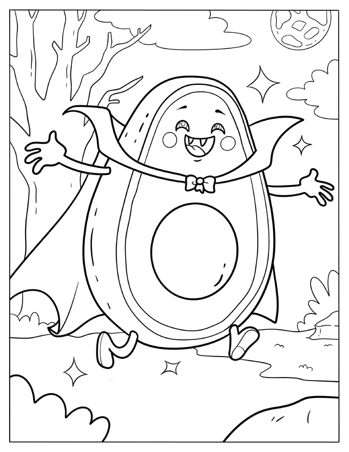 Dracula Avocado On Halloween Coloring Page