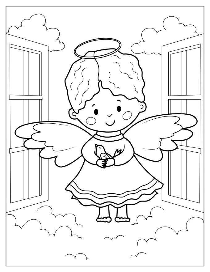 Easy Outline Of An Adorable Angel To Color