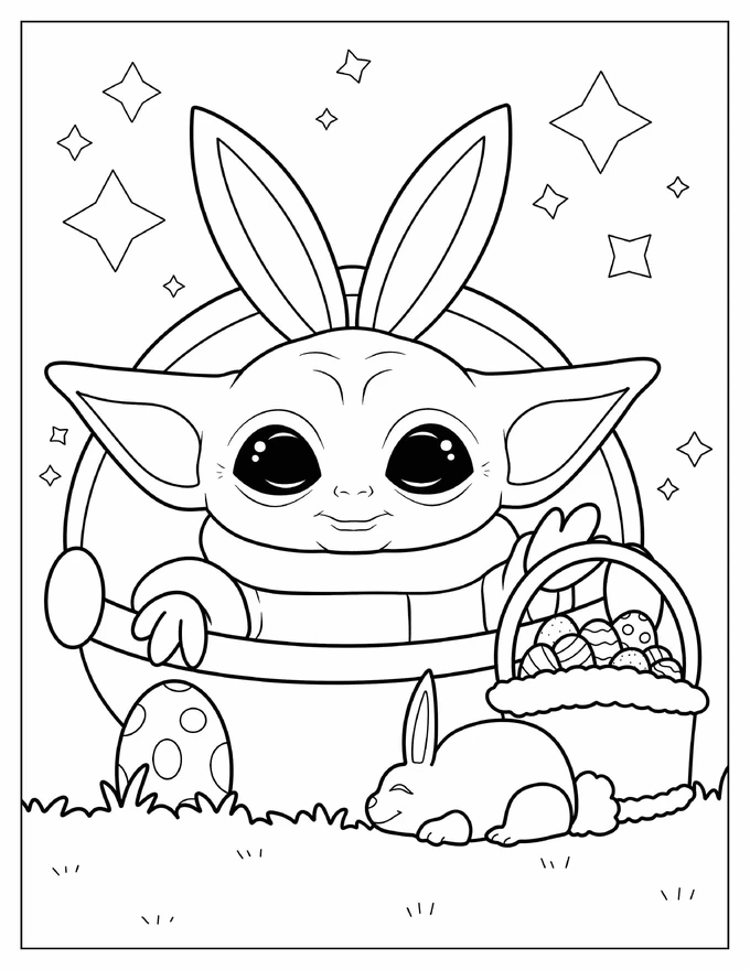 Easter Themed Baby Yoda To Color