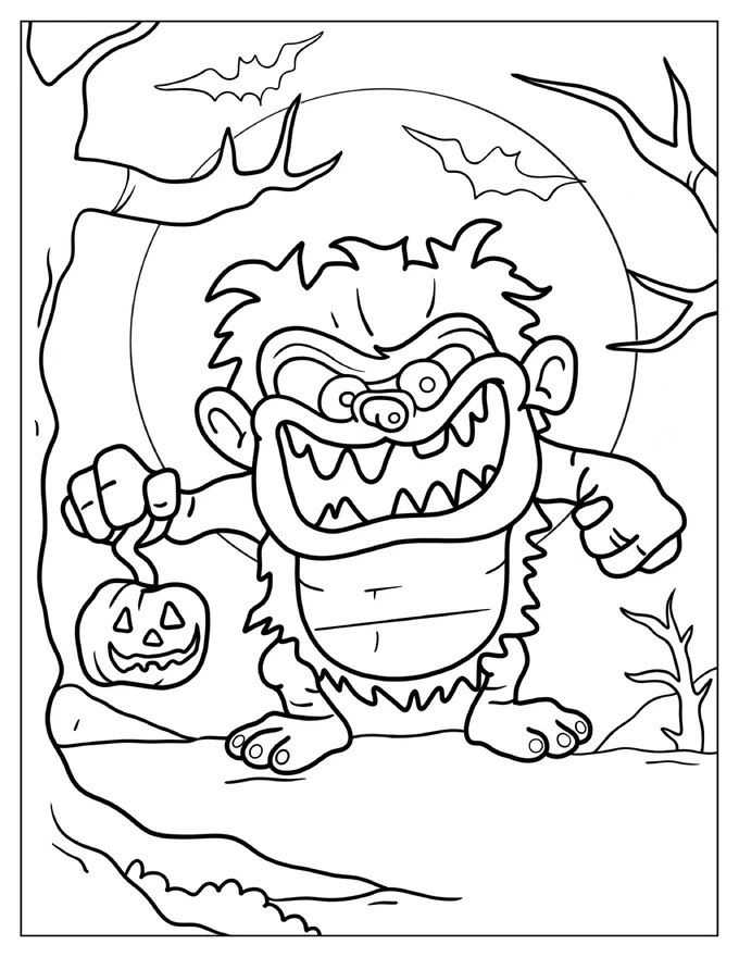 Cute Monster Halloween Coloring Page