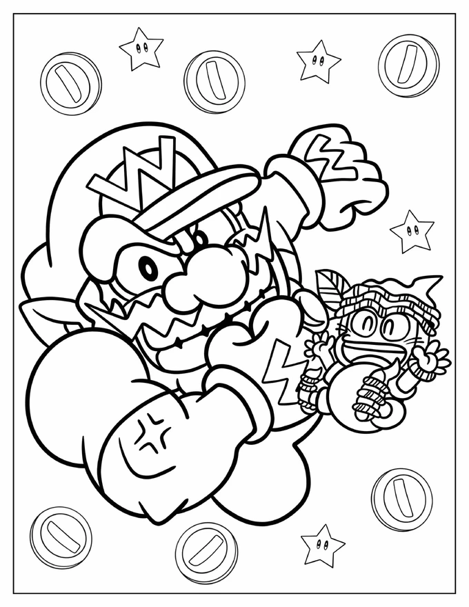 Angry Wario With Sidekick Coloring Page