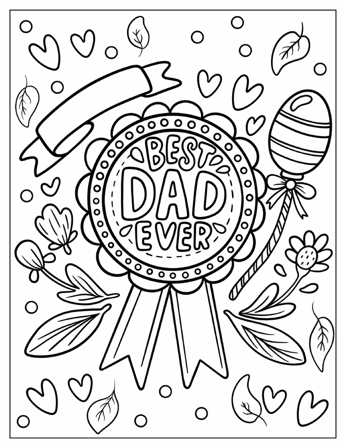 Best Dad Ever Ribbon Coloring Page For Kids