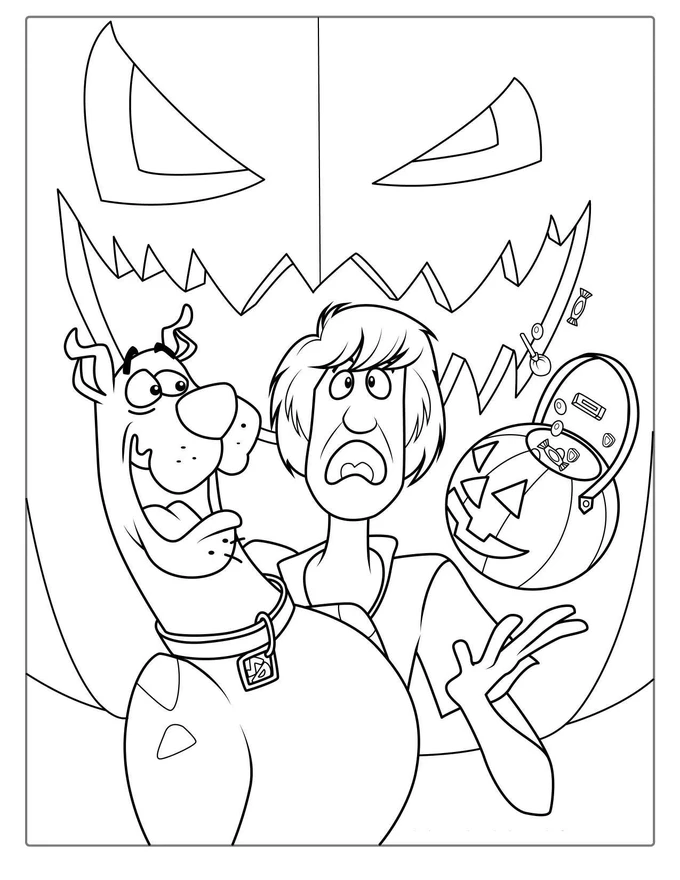 Scared Scooby-Doo And Shaggy Coloring Sheet