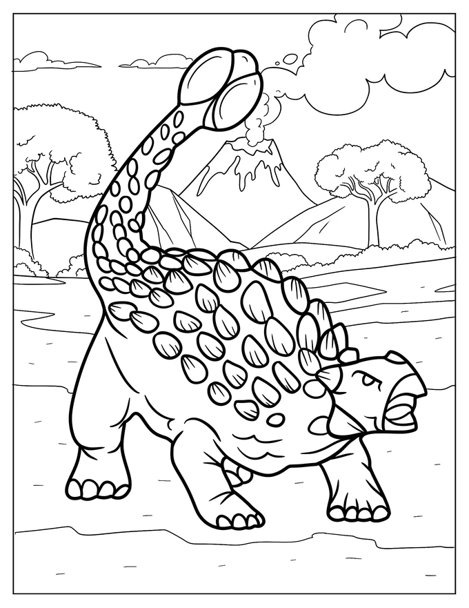 Simple Ankylosaurus Roaring Coloring Page For Kids