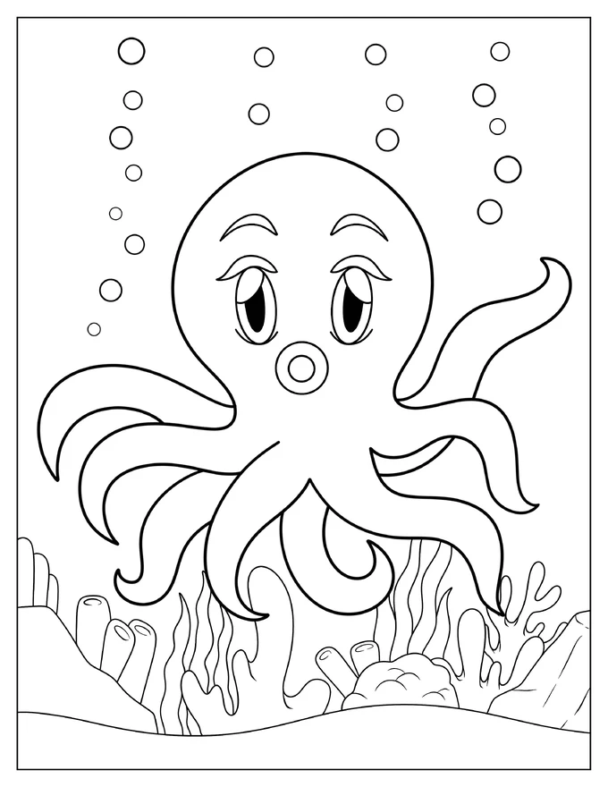 Kawaii Octopus Coloring Page For Kids