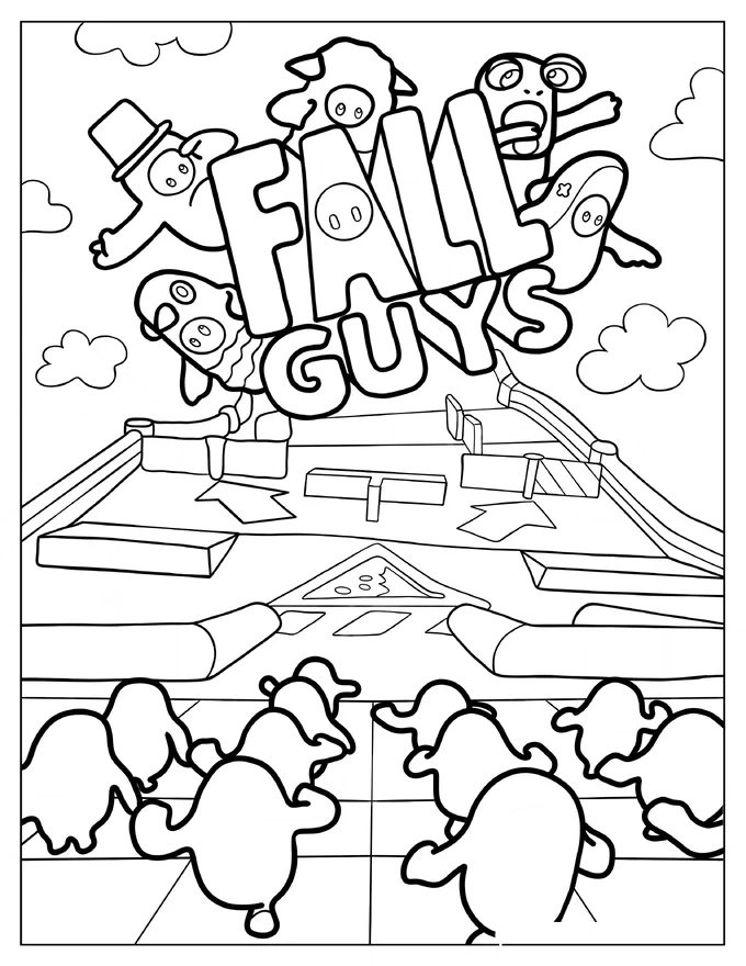 Fall Guys Logo With Different Skins Coloring Sheet