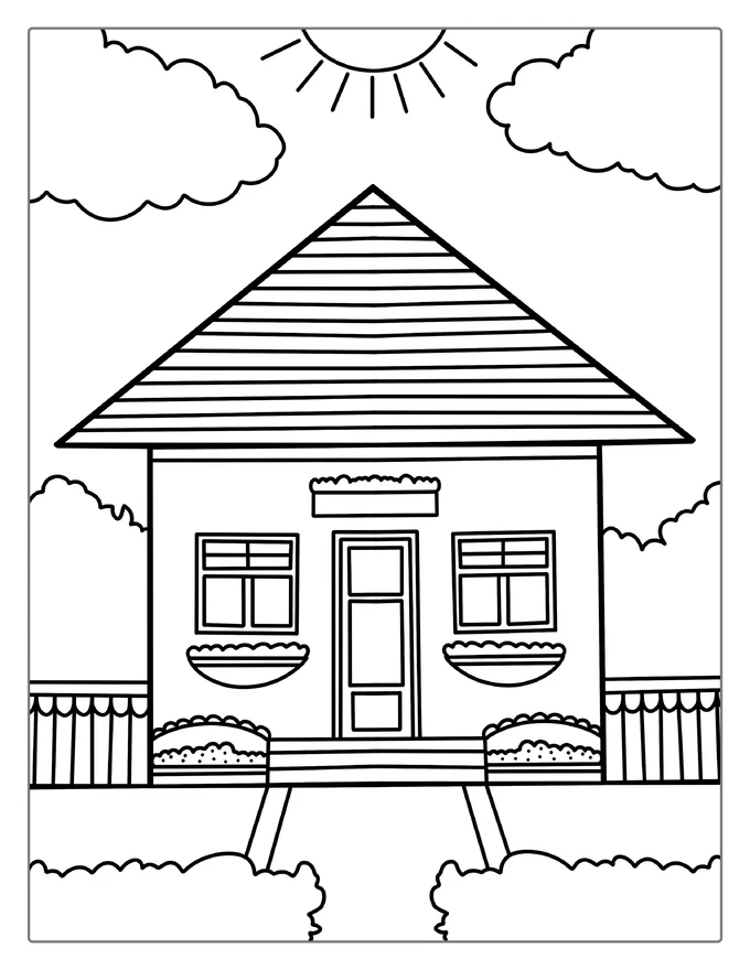 Easy Outlined House Coloring Sheet