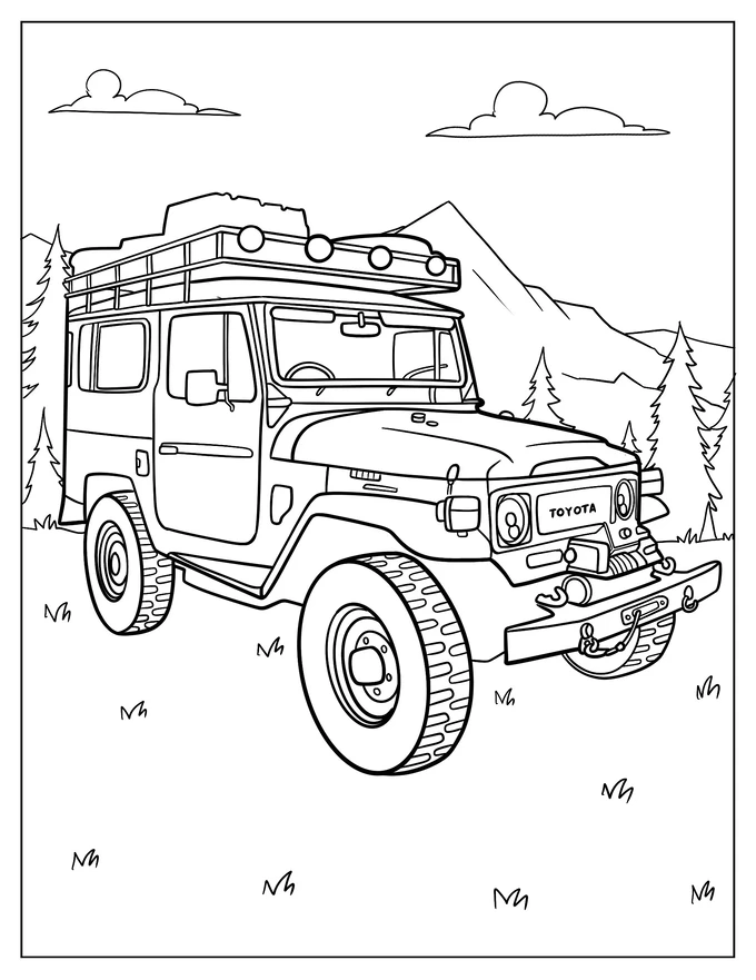 Toyota Land Cruiser In The Forest Coloring Sheet