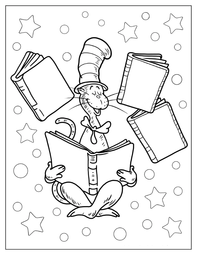 Cat In The Hat Reading Books To Color