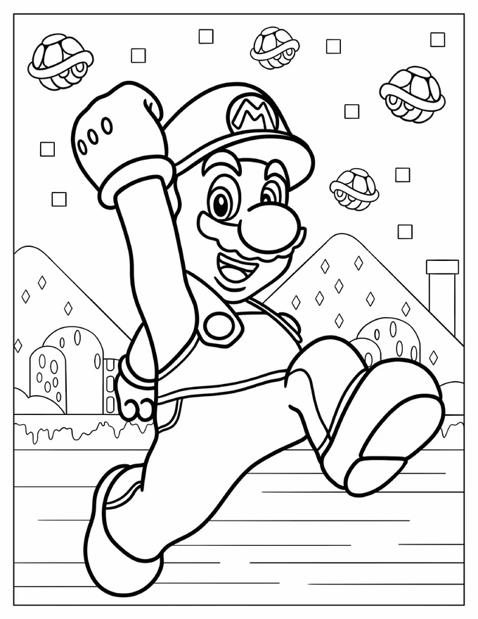 Mario With Fist In The Air Coloring Page