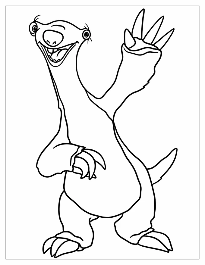 Simple Outline Of Sid Waving Coloring Sheet For Kids