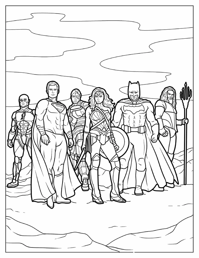 Wonder Woman With Justice League To Color In