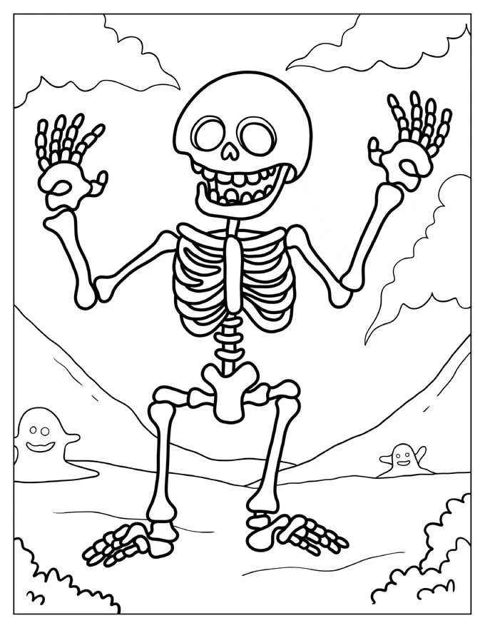 Halloween Skeleton Dancing Coloring Page