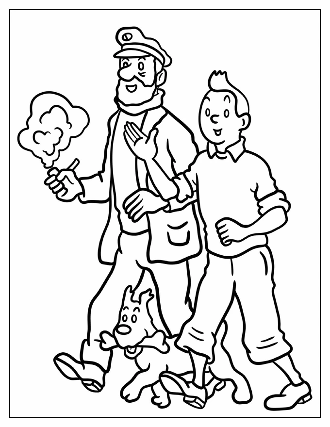 Easy Tintin Talking To Captain Haddock Coloring Page For Kids