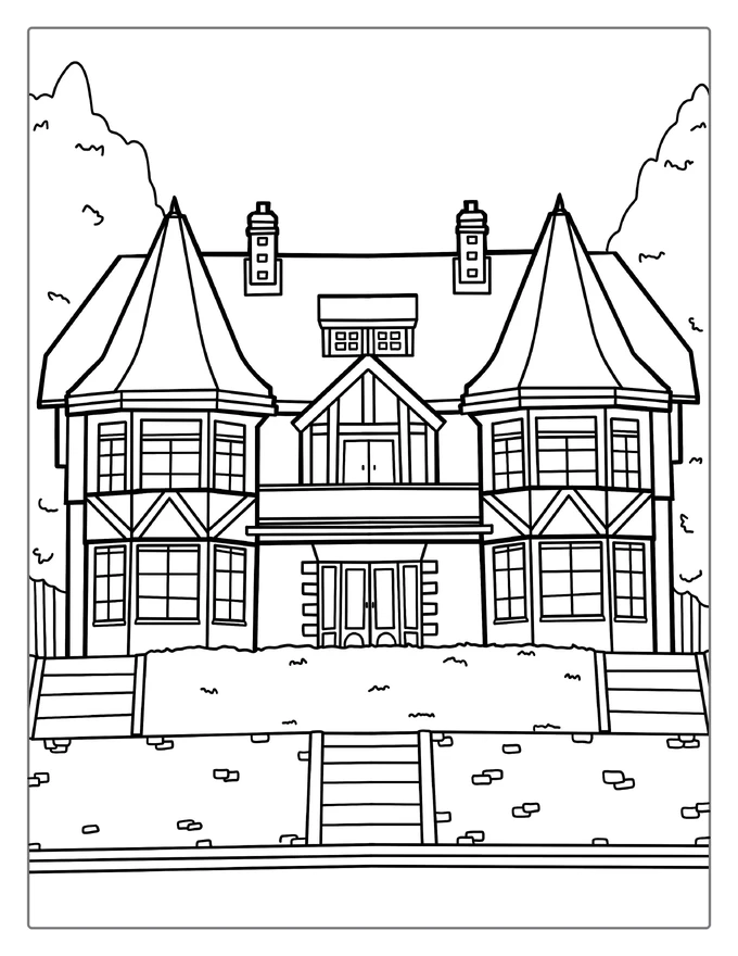 Detailed Old House Coloring Sheet