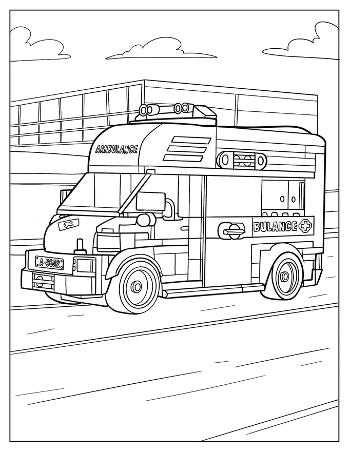 Detailed Lego Ambulance Coloring Sheet