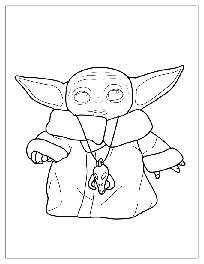 Simple To Color Baby Yoda For Kids