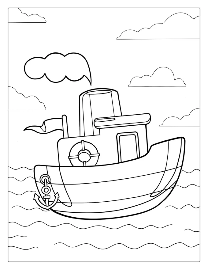 Easy Outline Of a Tugboat To Color For Kids