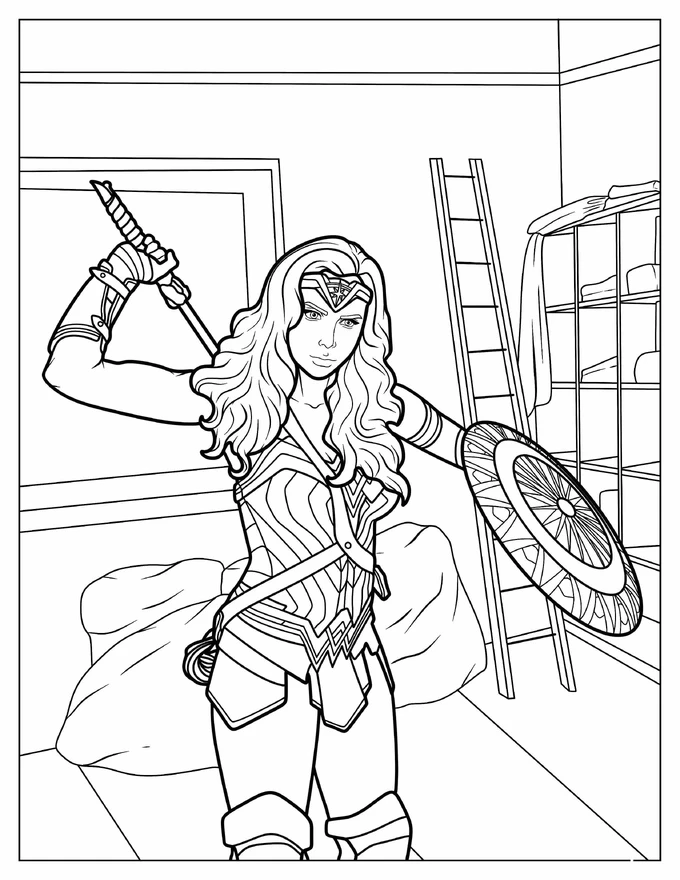 Detailed Coloring Sheet Of Wonder Woman