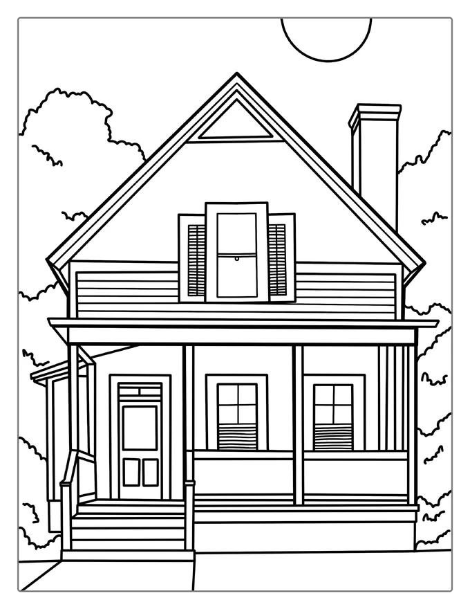 Traditional House Coloring In For Kids