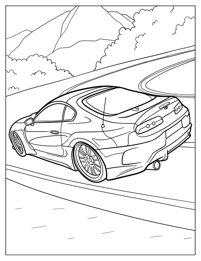 Toyota Supra Sports Car Racing Coloring Page