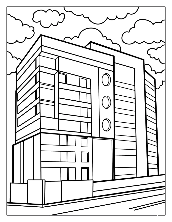 Modern Apartment Building Coloring Page