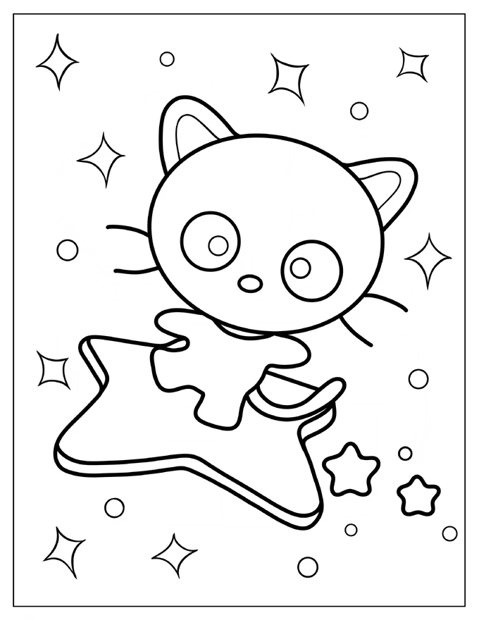 Simple Chococat Standing On A Star Coloring Page For Preschoolers