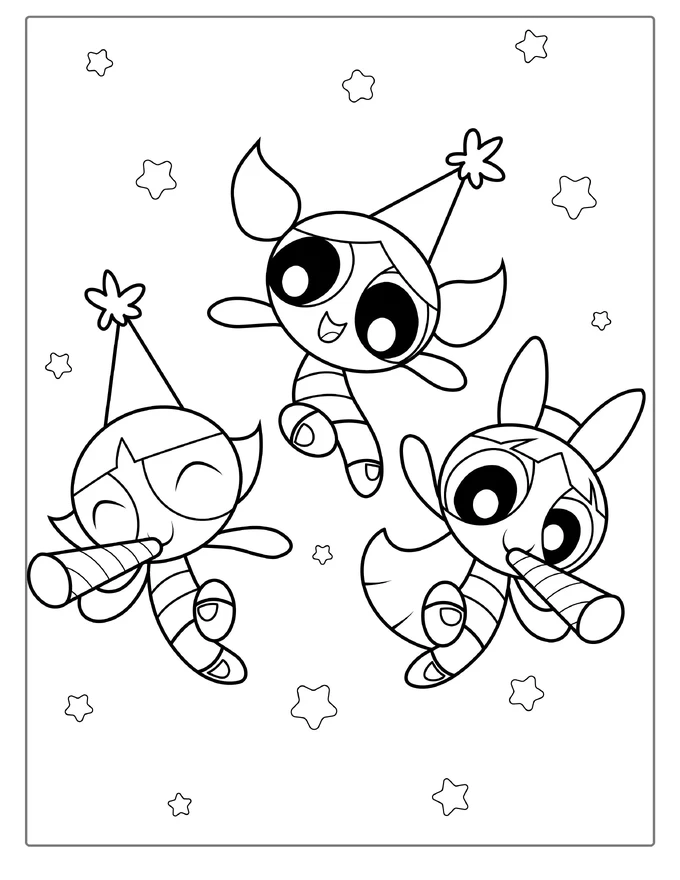 Happy Birthday Powerpuff Girls Coloring Page