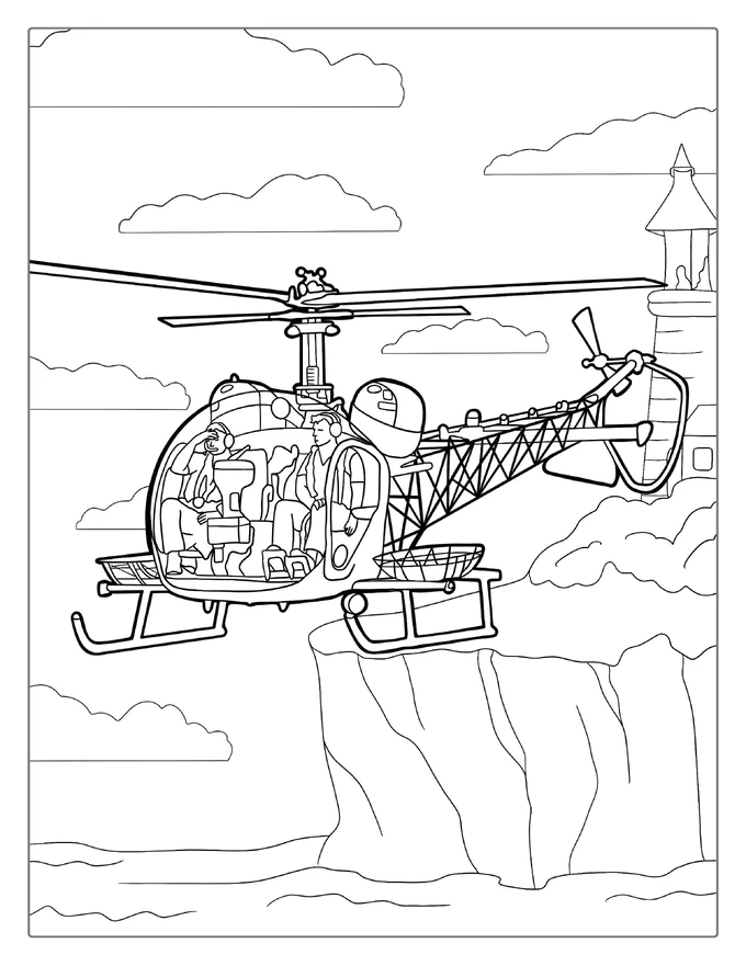 Coloring Page Of Bell 47 Helicopter With Pilots