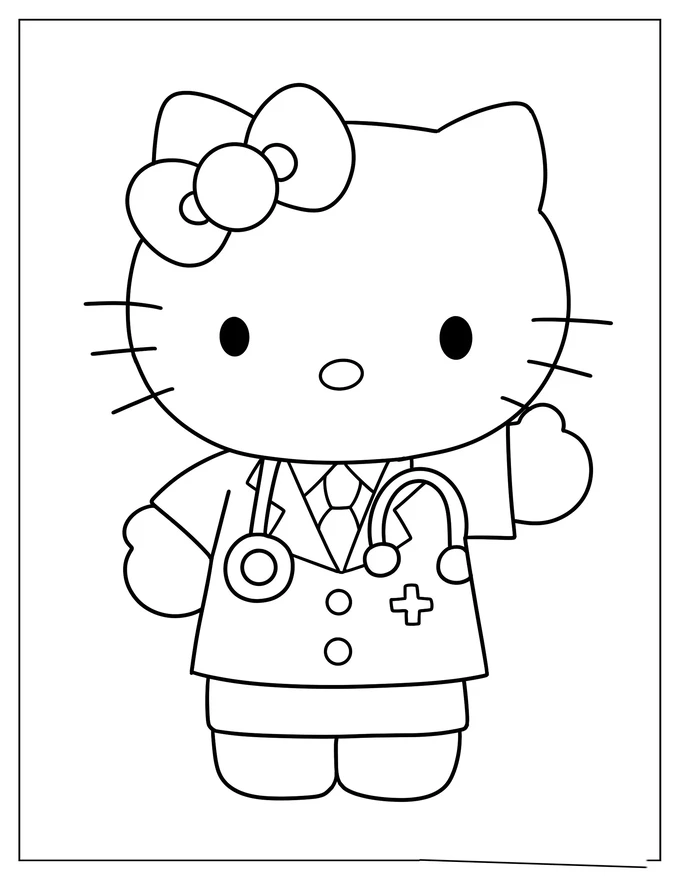 Cute Doctor Hello Kitty Coloring Sheet For Kids