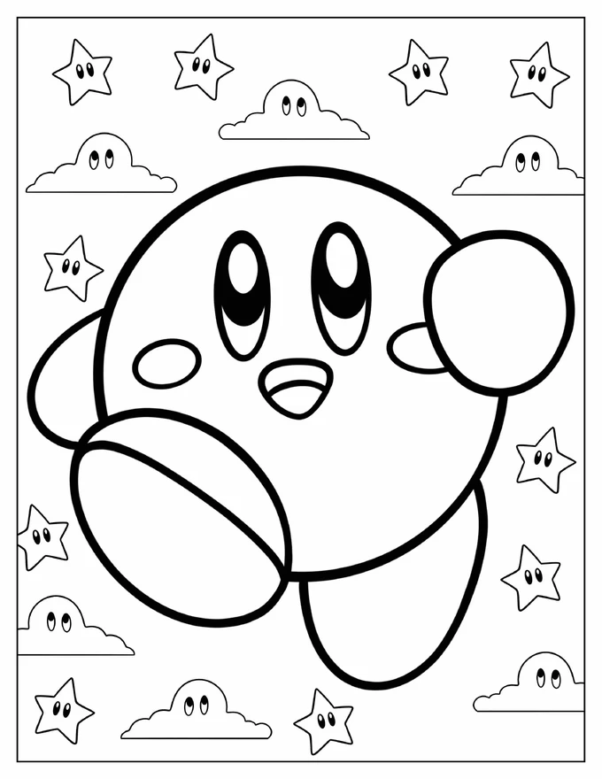 Simple Kirby Running Coloring Page For Kids