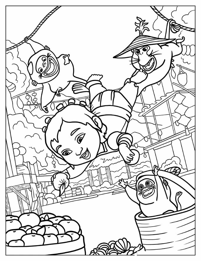 Noi Stealing Fruits With The Ongis Coloring Page